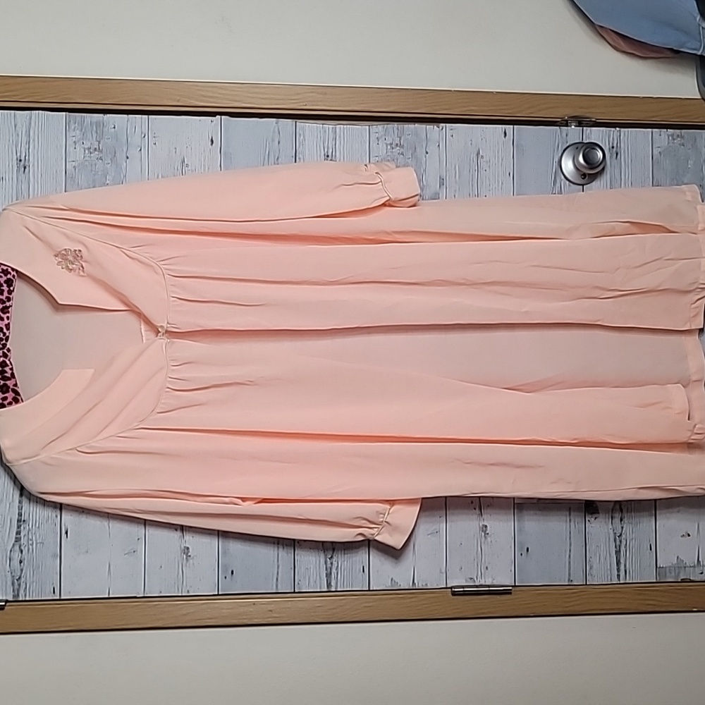 Vintage Montgomery Ward Sheer Pink/Orange Long Sleeve Pearlescent Button Robe